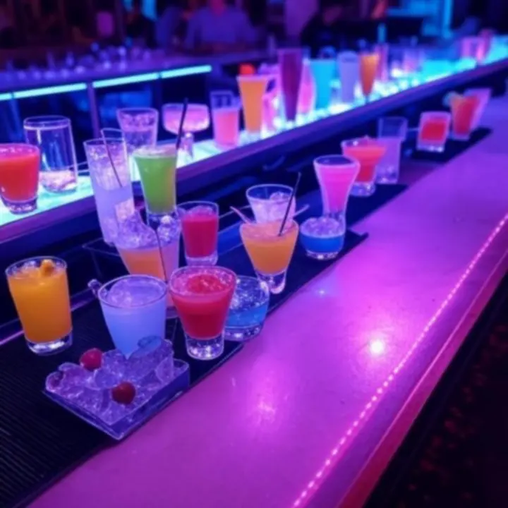 Neonowo oświetlony bar z kolorowymi drinkami w EliteHandLounge