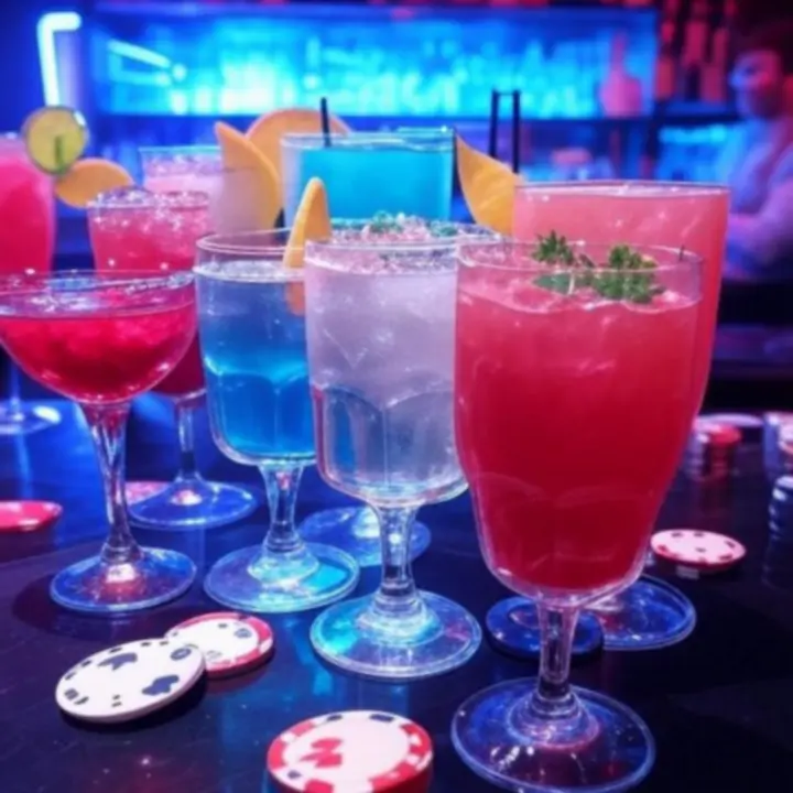 Zestaw kolorowych koktajli inspirowanych pokerem w neonowym świetle