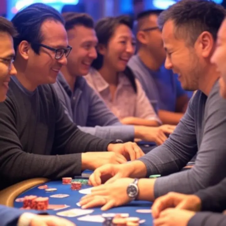 Gracze przy stole pokerowym podczas dynamicznej rozgrywki