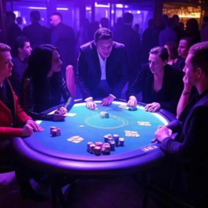 Stolik pokerowy w neonowym oświetleniu podczas wieczoru w EliteHandLounge