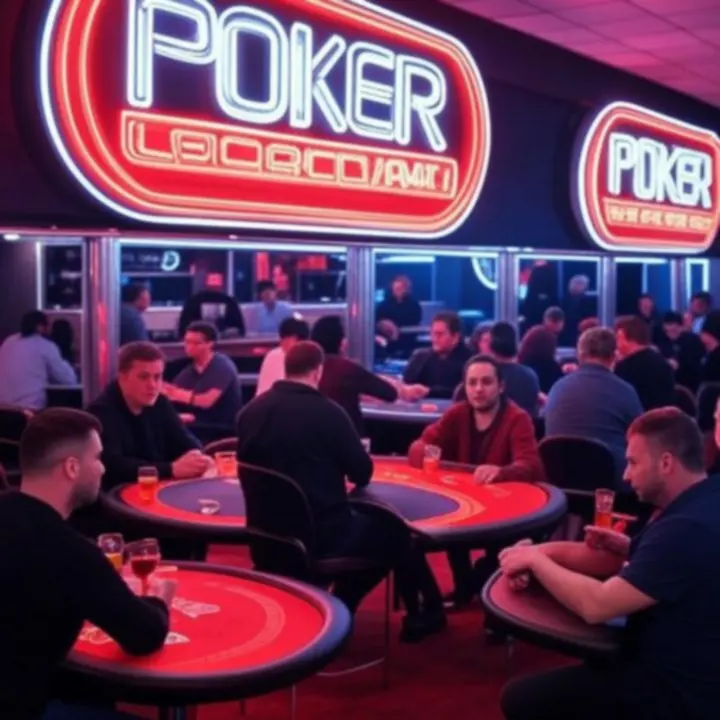Goście grający w pokera w neonowym barze EliteHandLounge