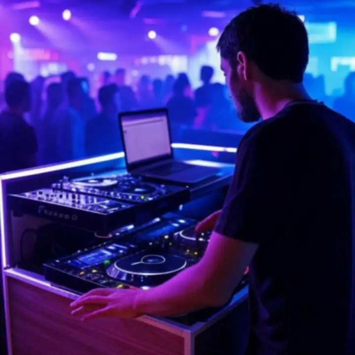 DJ tworzący neonowy klimat podczas pokerowego wieczoru w EliteHandLounge